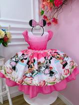 Vestido Infantil Confeitaria da Minnie Peito Com Strass super luxo festa RO0637PK