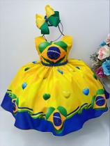 Vestido Infantil Copa do Mundo Brasil C/ Cinto de Pérolas Luxo Festa 1176AM