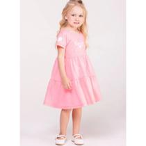 Vestido Infantil Coração Rosa Neon