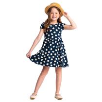 Vestido infantil cotton marinho com bolinhas glinny