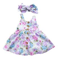 Vestido Infantil Criança Menina Floral + Laço Cabeça