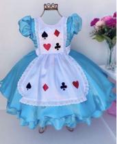 Vestido Infantil Da Alice No País das Maravilhas Azul Temático