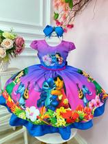 Vestido Infantil da Lilo e Stitch Colorido Com Pérolas Festas Luxo