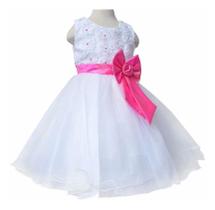 Vestido Infantil Dama Florista Festa Branco Com Laço Pink - Bijinshop