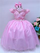 Vestido Infantil Dama Honra Rosa Casamento Renda Pérola Luxo Festa 2266RS - Utchuk Kids