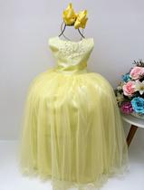 Vestido infantil damas de honra longo amarelo strass pérolas