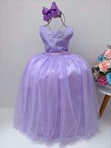 Vestido Infantil Damas de Honra Longo Lilás Pérolas e Strass Luxo Festa 2224LL