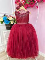 Vestido Infantil Damas de Honra Longo Marsala Strass Pérolas