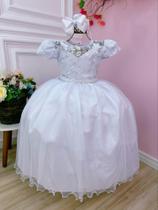 Vestido Infantil Damas Honra Casamento Branco Renda Pérola luxo festa 2266BN - utchuk kids