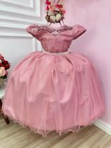 Vestido Infantil Damas Honra Casamento Rose C/ Renda Pérola Luxo Festa 2266RZ