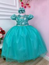 Vestido Infantil Damas Honra Casamento Verde C/ Renda Pérola Luxo Festa 2266VA - Utchuk Kids