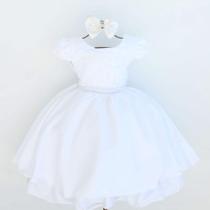 Vestido Infantil Daminha Batizado Branco Luxo E Tiara - Pingo de Gente Baby Kids