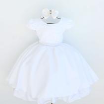 Vestido Infantil Daminha Batizado Branco Luxo E Tiara