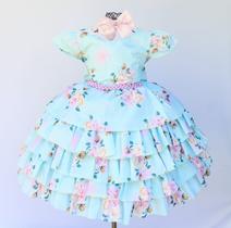 Vestido Infantil Daminha Floral Babados Com Tiara