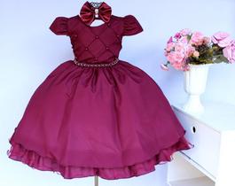 Vestido Infantil Daminha Marsala Luxo E Tiara