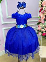 Vestido Infantil Daminha Midi Flores Azul Royal - Elegante e Confortável Vestido Infantil Daminha Midi Flores Azul Royal - Elegante e Confortável