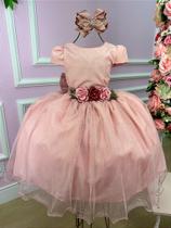Vestido Infantil Daminha Midi Flores Rose - Elegante e Confortável Vestido Infantil Daminha Midi Flores Rose - Elegante e Confortável