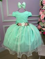 Vestido Infantil Daminha Midi Flores Verde Menta - Elegante e Confortável Vestido Infantil Daminha Midi Flores Verde Menta - Elegante e Confortável