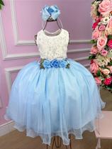 Vestido Infantil Daminha Midi Florista Jardim Encantado Azul Bebê e Off