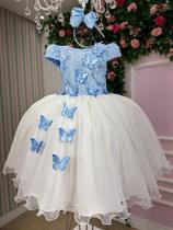 Vestido Infantil Daminha Midi Florista Jardim Encantado Azul Bebê e Off Vestido Infantil Daminha Midi Florista Jardim Encantado Azul Bebê e Off