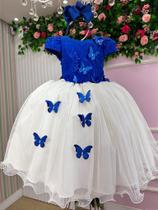 Vestido Infantil Daminha Midi Florista Jardim Encantado Azul Royal e Off - Tecido Renda, Tule e Tecnosport Vestido Infantil Daminha Midi Florista Jardim Encantado Azul Royal e Off - Tecido Renda, Tule e Tecnosport