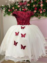 Vestido Infantil Daminha Midi Florista Jardim Encantado Marsala e Off - Tecido Renda e Tule Vestido Infantil Daminha Midi Florista Jardim Encantado Marsala e Off - Tecido Renda e Tule