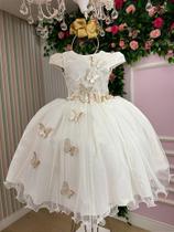 Vestido Infantil Daminha Midi Florista Jardim Encantado Off White Vestido Infantil Daminha Midi Florista Jardim Encantado Off White