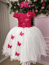 Vestido Infantil Daminha Midi Florista Jardim Encantado Pink e Off - Confeccionado em Tecido Misto