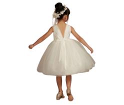 Vestido Infantil Daminha Princesa Realeza Branco Tule Faixa