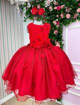 Vestido Infantil Daminha Regata Flores Vermelho - Tecido Tecnosport Vestido Infantil Daminha Regata Flores Vermelho - Tecido Tecnosport