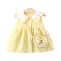 Vestido Infantil de Algodão Xadrez com Renda - 2 Peças - Verão