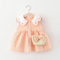 Vestido Infantil de Algodão Xadrez com Renda - 2 Peças - Verão