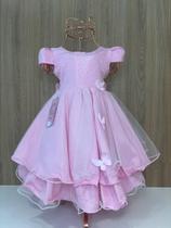 Vestido Infantil de Bebê Festa Aniversário Mêsversário Luxo Lindo Rosa Vestido Infantil de Bebê Festa Aniversário Mêsversário Luxo Lindo Rosa