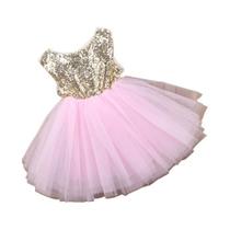 Vestido Infantil de Bebê Festa Com Paetê E Saia De Tulê