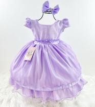 Vestido infantil de bebê lilás princesa sophia sofia rapunzel (tam p ao g) cod.000440
