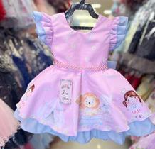 Vestido Infantil de Bebê Princesa Temático Estampa de Circo Colorido Festa Azul e Rosa