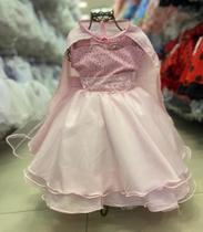 Vestido Infantil de Festa Aniversário Luxo Princesa Chuva de Amor Rosa com Capa