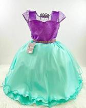 Vestido Infantil de Festa Aniversário Luxo Temático Princesa Sereia Ariel (Tam 1 AO 4) COD.000518