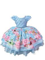 Vestido infantil de festa azul floral jardim encantado d4115