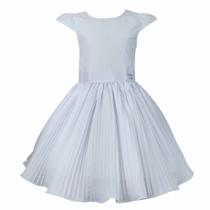 Vestido Infantil de Festa Branco Saia Plissada Ano Novo