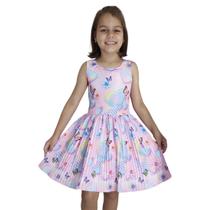 Vestido Infantil de Festa Estampa de Borboleta e Coração Rosa - Katitus