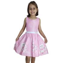 Vestido Infantil de Festa Estampa de Gatinha Rosa