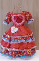 Vestido Infantil de Festa Junina Arraiá Julina Caipira Colorido Babado Rendado Tam 1 ao 4