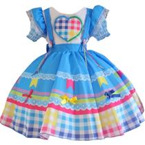 Vestido Infantil De Festa Junina Caipira Azul Menina Luxo