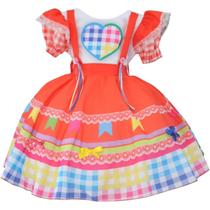 Vestido Infantil De Festa Junina Caipira Coral Menina Luxo