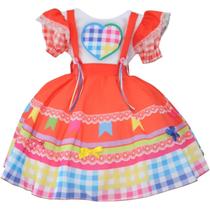 Vestido Infantil De Festa Junina Caipira Coral Menina Luxo - Deluc Store