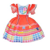 Vestido Infantil De Festa Junina Caipira Laranja Menina Luxo