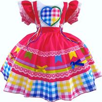 Vestido Infantil De Festa Junina Caipira Pink Menina Luxo
