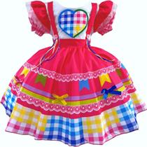 Vestido Infantil De Festa Junina Caipira Pink Menina Luxo - Deluc Store