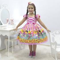 Vestido infantil de Festa Junina e Quadrilha - Lol Surprise Rosa